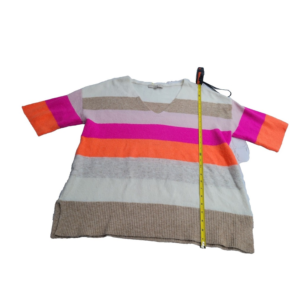 Loft‎ Womens V-Neck Striped Sweater Multicolor Pink Orange Cream Size L